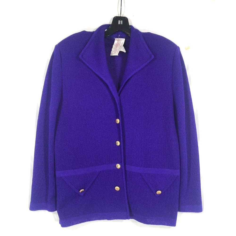 VTG CASTLEBERRY Purple FAUX POCKETS Button-Up KNIT SWEATER JACKET CARDIGAN 14